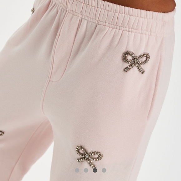LoveShackFancy Lillia Embellished Ribbon Sweatpants in Icicle Pink Size Medium - Picture 3 of 9